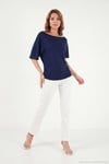 Standart Fit Drape Detaylı Yarasa Kol Kadın T Shirt 5866962 LACİVERT