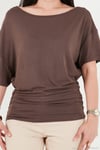 Standart Fit Drape Detaylı Yarasa Kol Kadın T Shirt 5866962 KAHVE