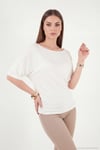 Standart Fit Drape Detaylı Yarasa Kol Kadın T Shirt 5866962 EKRU