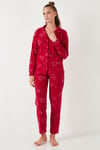 Standart Fit Düğmeli Polarlı Kadın Pijama Takımı 6095616 KIRMIZI