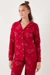 Standart Fit Düğmeli Polarlı Kadın Pijama Takımı 6095616 KIRMIZI