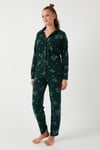Standart Fit Düğmeli Polarlı Kadın Pijama Takımı 6095616 YEŞİL