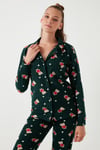 Standart Fit Düğmeli Polarlı Kadın Pijama Takımı 6095615 YEŞİL