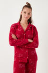 Standart Fit Düğmeli Polarlı Kadın Pijama Takımı 6095616 KIRMIZI