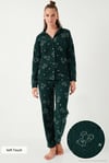 Standart Fit Düğmeli Polarlı Kadın Pijama Takımı 6095616 YEŞİL