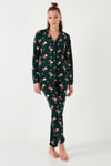 Standart Fit Düğmeli Polarlı Kadın Pijama Takımı 6095615 YEŞİL
