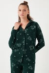 Standart Fit Düğmeli Polarlı Kadın Pijama Takımı 6095616 YEŞİL