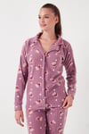 Standart Fit Düğmeli Polarlı Kadın Pijama Takımı 6095615 LİLA