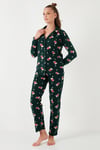 Standart Fit Düğmeli Polarlı Kadın Pijama Takımı 6095615 YEŞİL