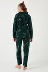 Standart Fit Düğmeli Polarlı Kadın Pijama Takımı 6095616 YEŞİL