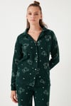 Standart Fit Düğmeli Polarlı Kadın Pijama Takımı 6095616 YEŞİL