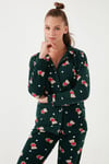 Standart Fit Düğmeli Polarlı Kadın Pijama Takımı 6095615 YEŞİL