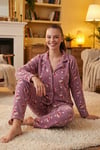 Standart Fit Düğmeli Polarlı Kadın Pijama Takımı 6095615 LİLA