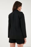 Standart Fit Mono Yaka Desenli Astar Detaylı Blazer Kadın Ceket 6524003 SİYAH
