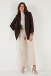 Standart Fit Mono Yaka Desenli Astar Detaylı Blazer Kadın Ceket 6524003 KAHVE