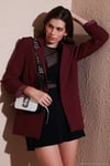 Standart Fit Mono Yaka Desenli Astar Detaylı Blazer Kadın Ceket 6524003 BORDO