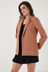 Standart Fit Mono Yaka Desenli Astar Detaylı Blazer Kadın Ceket 6524003 CAMEL