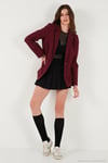 Standart Fit Mono Yaka Desenli Astar Detaylı Blazer Kadın Ceket 6524003 BORDO