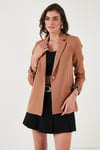 Standart Fit Mono Yaka Desenli Astar Detaylı Blazer Kadın Ceket 6524003 CAMEL