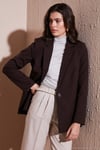 Standart Fit Mono Yaka Desenli Astar Detaylı Blazer Kadın Ceket 6524003 KAHVE
