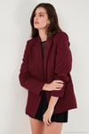 Standart Fit Mono Yaka Desenli Astar Detaylı Blazer Kadın Ceket 6524003 BORDO