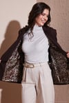 Standart Fit Mono Yaka Desenli Astar Detaylı Blazer Kadın Ceket 6524003 KAHVE
