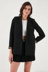 Standart Fit Mono Yaka Desenli Astar Detaylı Blazer Kadın Ceket 6524003 SİYAH