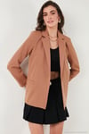 Standart Fit Mono Yaka Desenli Astar Detaylı Blazer Kadın Ceket 6524003 CAMEL