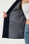 Standart Fit Mono Yaka Desenli Astar Detaylı Blazer Kadın Ceket 6524003 LACİVERT