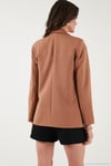 Standart Fit Mono Yaka Desenli Astar Detaylı Blazer Kadın Ceket 6524003 CAMEL
