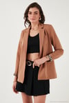 Standart Fit Mono Yaka Desenli Astar Detaylı Blazer Kadın Ceket 6524003 CAMEL