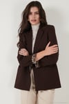 Standart Fit Mono Yaka Desenli Astar Detaylı Blazer Kadın Ceket 6524003 KAHVE