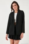 Standart Fit Mono Yaka Desenli Astar Detaylı Blazer Kadın Ceket 6524003 SİYAH