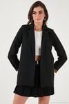 Standart Fit Mono Yaka Desenli Astar Detaylı Blazer Kadın Ceket 6524003 SİYAH