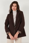 Standart Fit Mono Yaka Desenli Astar Detaylı Blazer Kadın Ceket 6524003 KAHVE