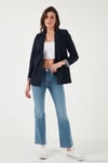 Standart Fit Mono Yaka Desenli Astar Detaylı Blazer Kadın Ceket 6524003 LACİVERT
