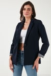 Standart Fit Mono Yaka Desenli Astar Detaylı Blazer Kadın Ceket 6524003 LACİVERT