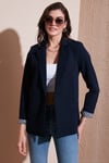 Standart Fit Mono Yaka Desenli Astar Detaylı Blazer Kadın Ceket 6524003 LACİVERT