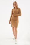 Standart Fit Polo Yaka Fitilli Mini Kadın Elbise 24K0275K1 CAMEL