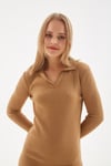 Standart Fit Polo Yaka Fitilli Mini Kadın Elbise 24K0275K1 CAMEL