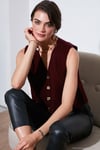 Standart Fit V Yaka Düğmeli Triko Kadın Yelek 4616177 BORDO
