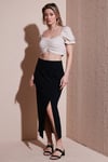 Standart Fit Yırtmaçlı Midi Boy Kadın Etek 25Y0187K1 SİYAH
