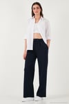 Standart Fit Yüksek Bel Bol Paça Kadın Pantolon 6522280 LACİVERT