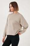 Streç Bisiklet Yaka Oversize Fit Scuba Kadın Sweat 5865879 TAŞ