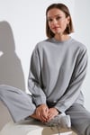 Streç Bisiklet Yaka Oversize Fit Scuba Kadın Sweat 5865879 GRİ