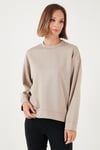 Streç Bisiklet Yaka Oversize Fit Scuba Kadın Sweat 5865879 TAŞ