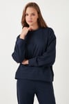 Streç Bisiklet Yaka Oversize Fit Scuba Kadın Sweat 5865879 LACİVERT