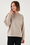 Streç Bisiklet Yaka Oversize Fit Scuba Kadın Sweat 5865879 TAŞ