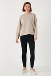 Streç Bisiklet Yaka Oversize Fit Scuba Kadın Sweat 5865879 TAŞ