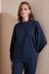 Streç Bisiklet Yaka Oversize Fit Scuba Kadın Sweat 5865879 LACİVERT